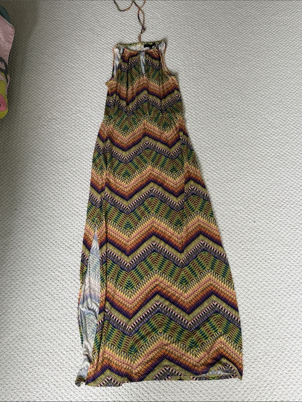 Sanctuary Multicolor Chevron Halter Maxi Dress — Green, Purple, Gold, Brown